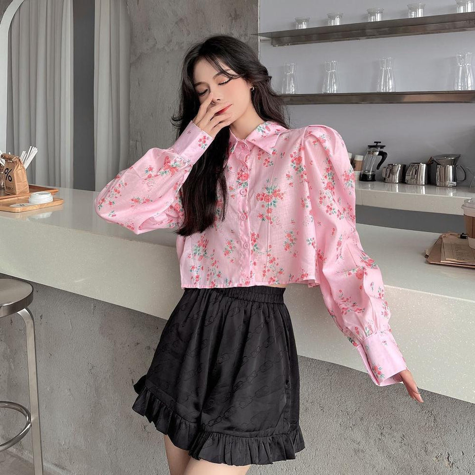 French Chic and Sweet Blouse Pink Shirt for Women in Summer